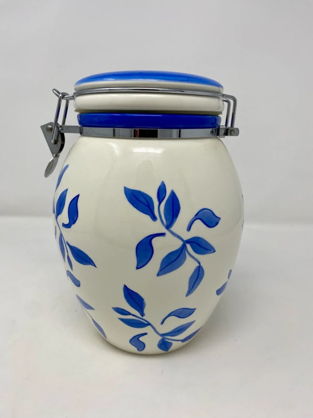 Blue Leaf Ceramic Storage Canister - Home Accents